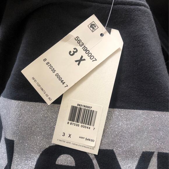 NWT Levi's Crewneck Sweatshirt Black Silver Glitter size 3X - Picture 5 of 7